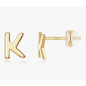 Sterling Silver Stud Earrings K Initial, 925 Sterling Silver Gold Stud Earrings